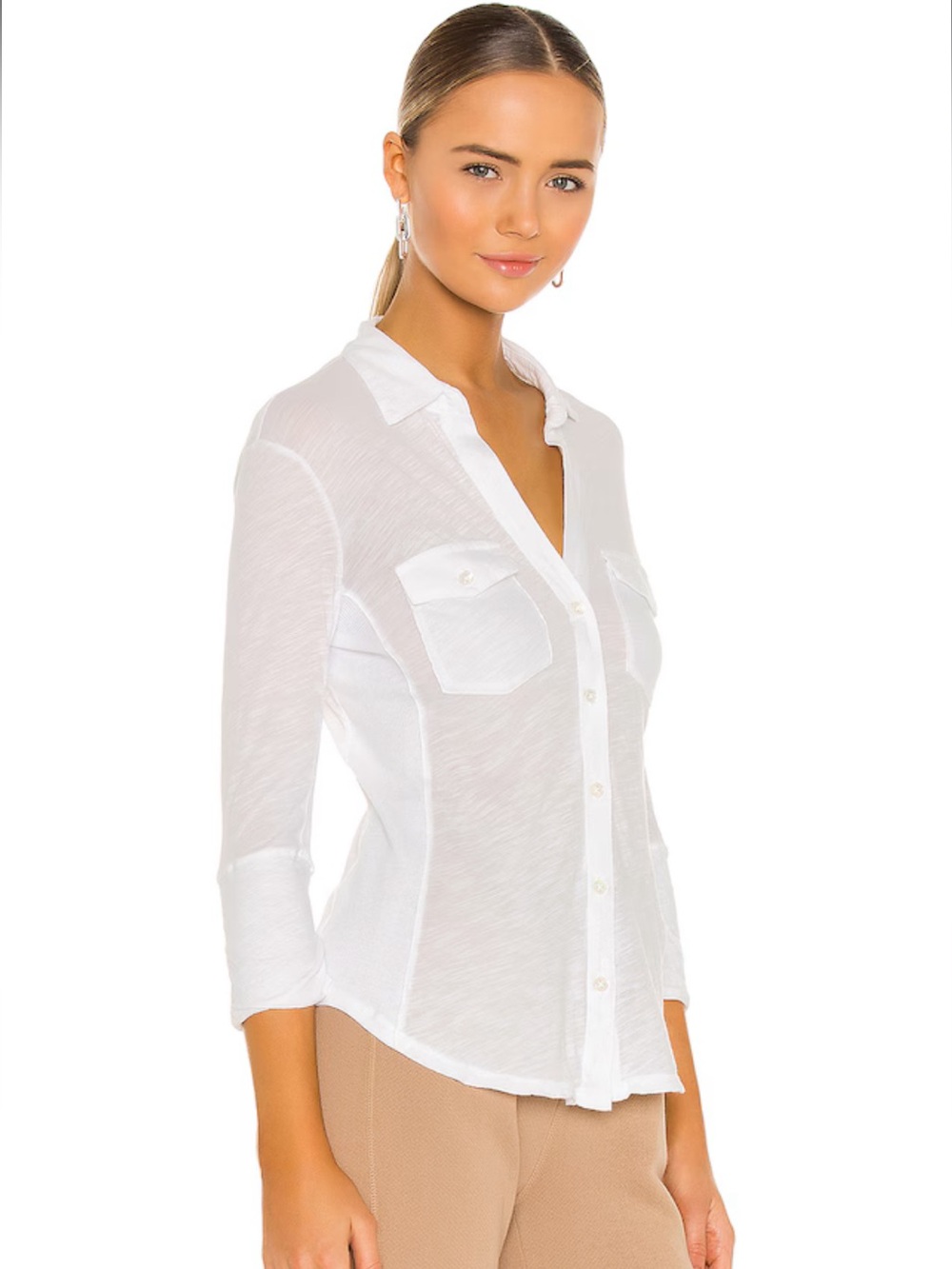 James Perse Sheer Slub Side Panel White Shirt - Picture 4 of 6